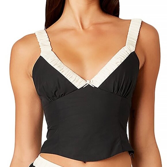 Nia Tops - NIA Serafina Cropped Top – Black with White Trim – Size XS – NWT
